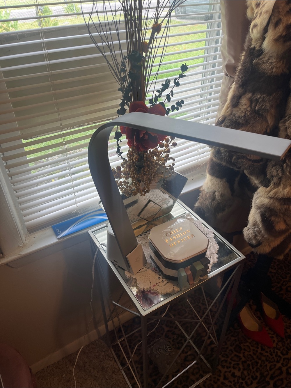 Lux White and Silver Curved LED Lamp Vase Accent